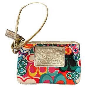 Coach Poppy Graffiti Mini Bag Wristlet Y2K Gold Trim Colorful